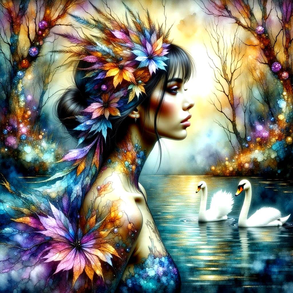 Fairy by Shimmering Lake as Hyper Close Up Painting