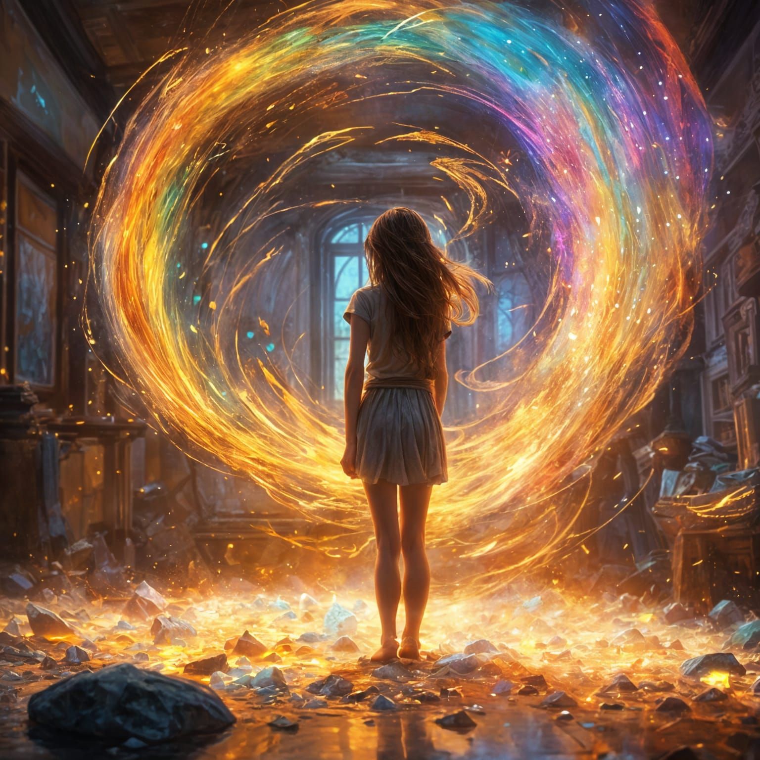 Girl in a Magical Room with Runes