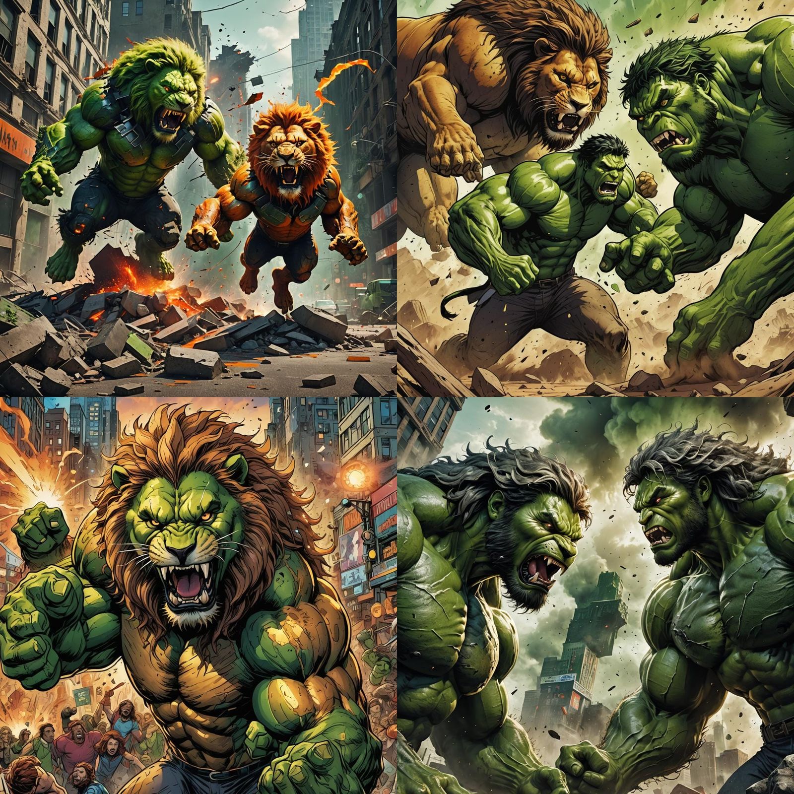 Lion Versus Hulk Epic Battle Illustration