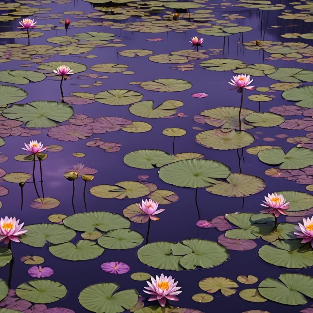 Violet Water Lilies: Epic Digital Matte Painting