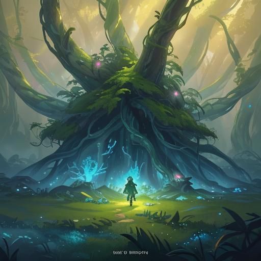 Magical Glowing Tree in Mystical Dreamlike Forest
