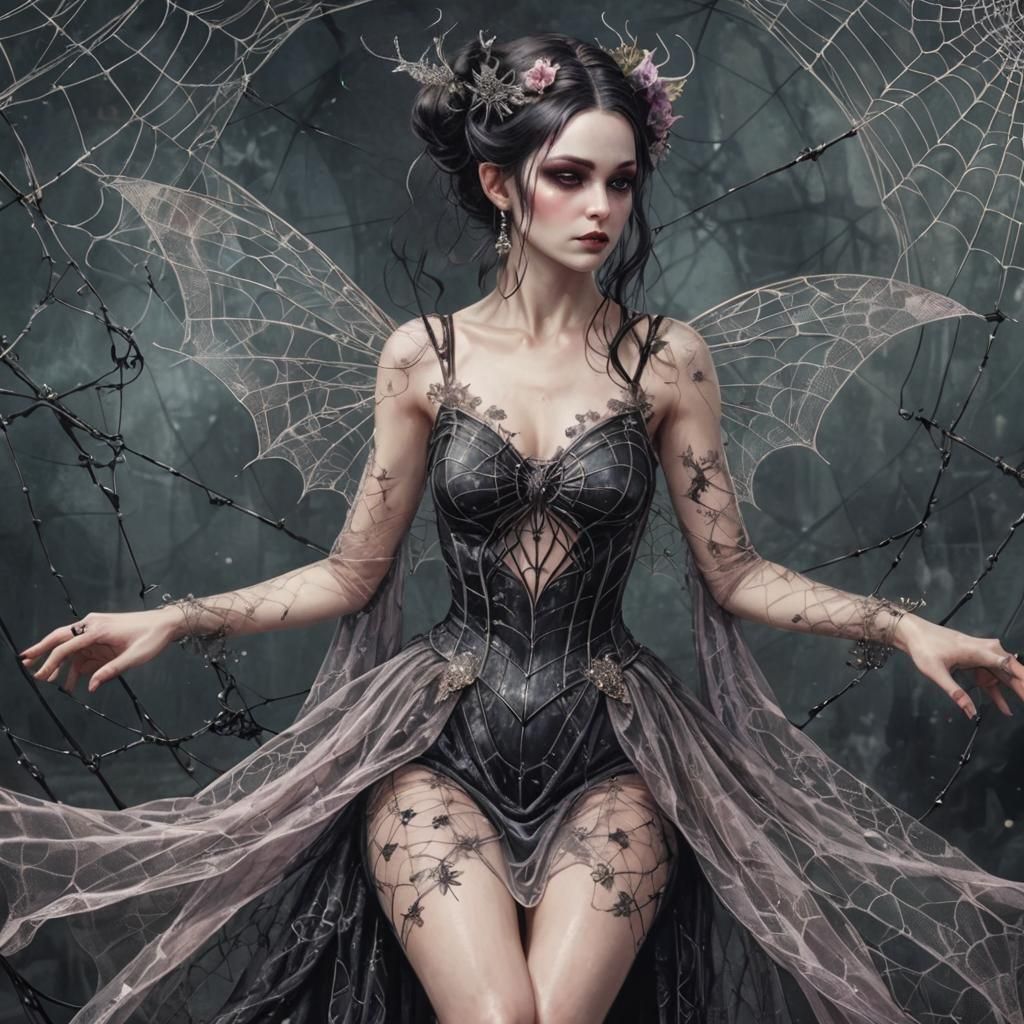 Gothic Fairy Acrobat in Spiderweb Dress