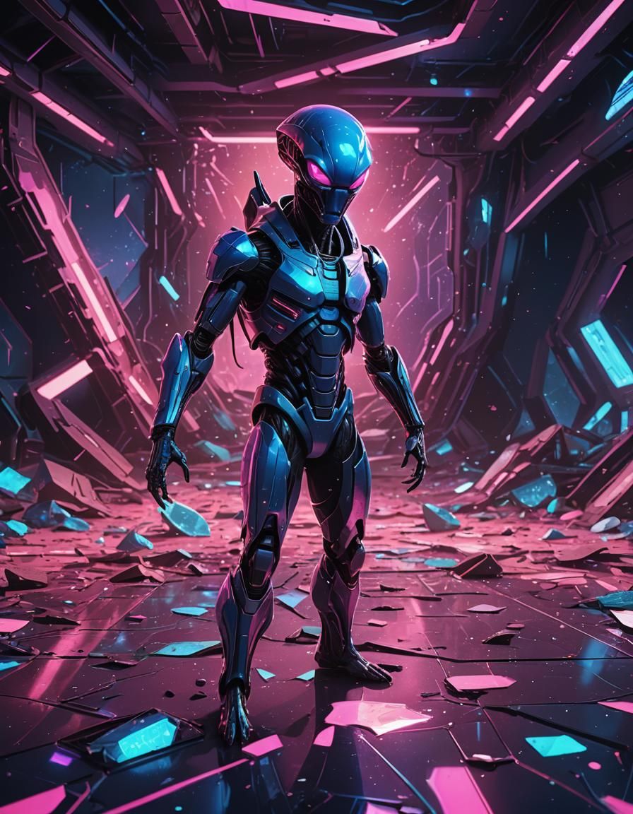 Wanted Alien Oster at Crime Scene in Low-Poly Art