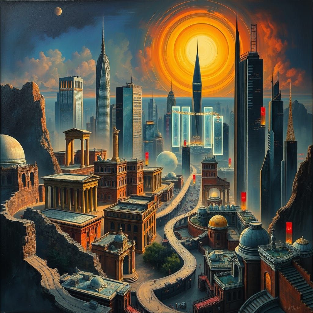 Surrealist Metropolis Blends Ancient and Modern Wonders
