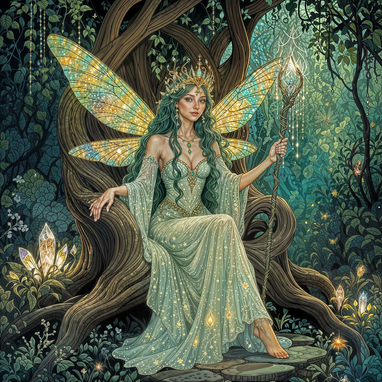 Fairy Queen with Dragonfly Wings in Grotto