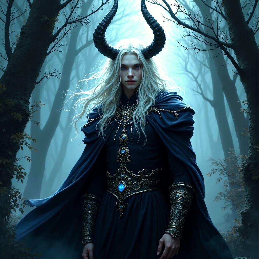 Ethereal Dark Fantasy Character in Mystical Forest