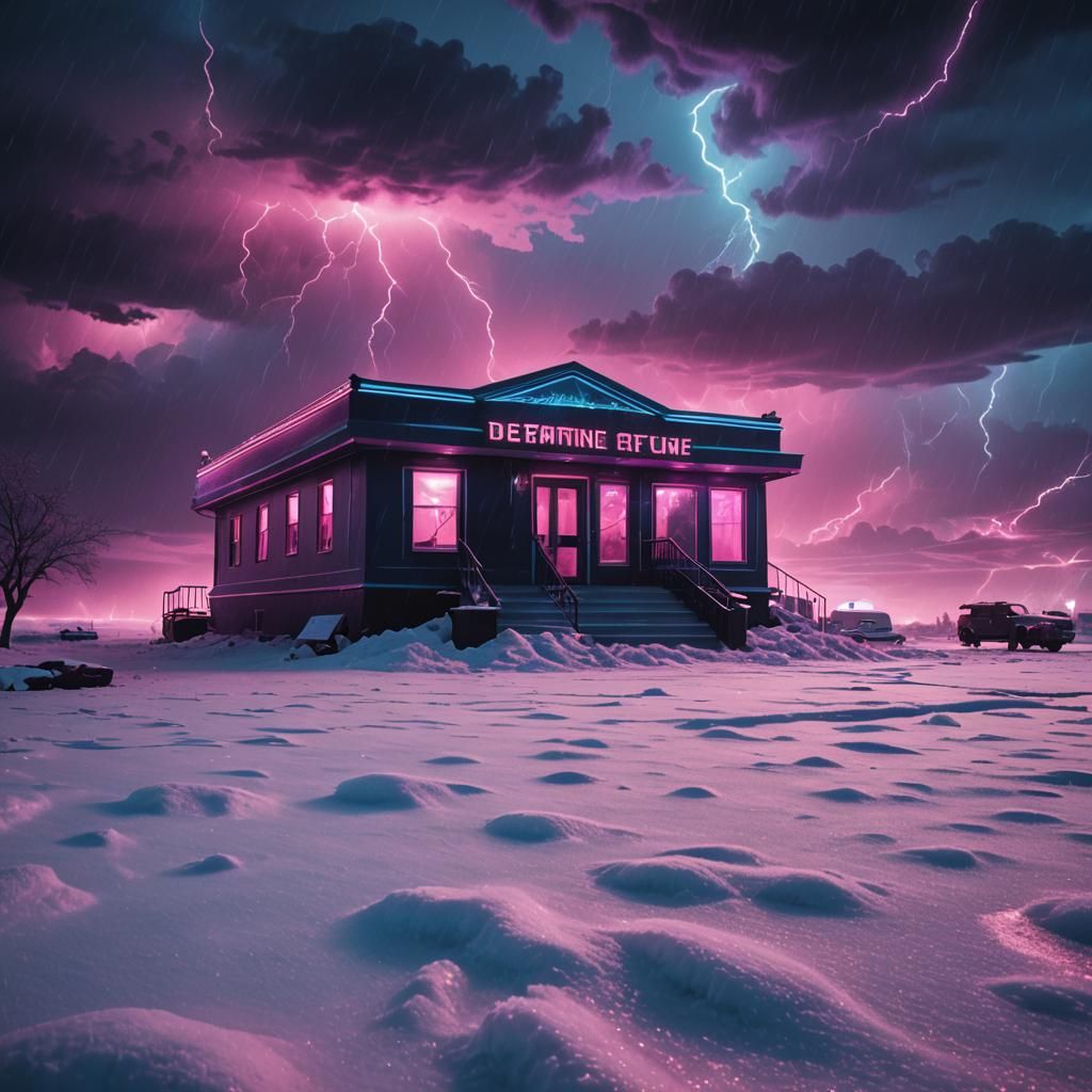 Funeral Home on Neptune in Synthwave Neon Style