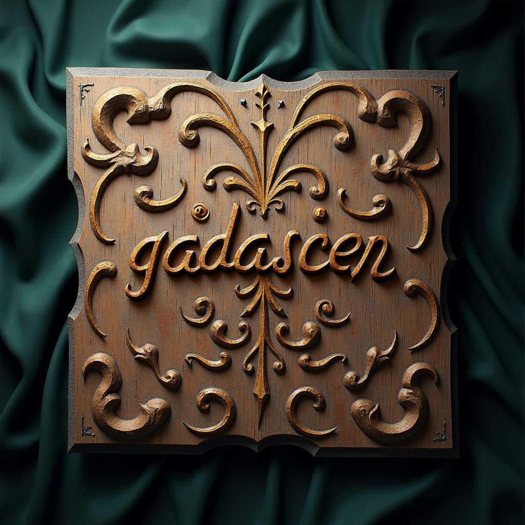 Ornate Carved Wood Slab with 'gadascen'
