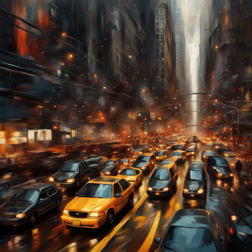 Abstract New York City Rush Hour: Digital Matte Painting