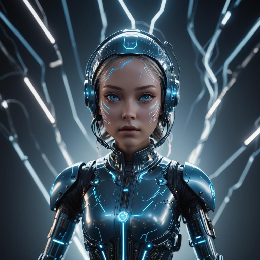 Futuristic Doll in Neon Light