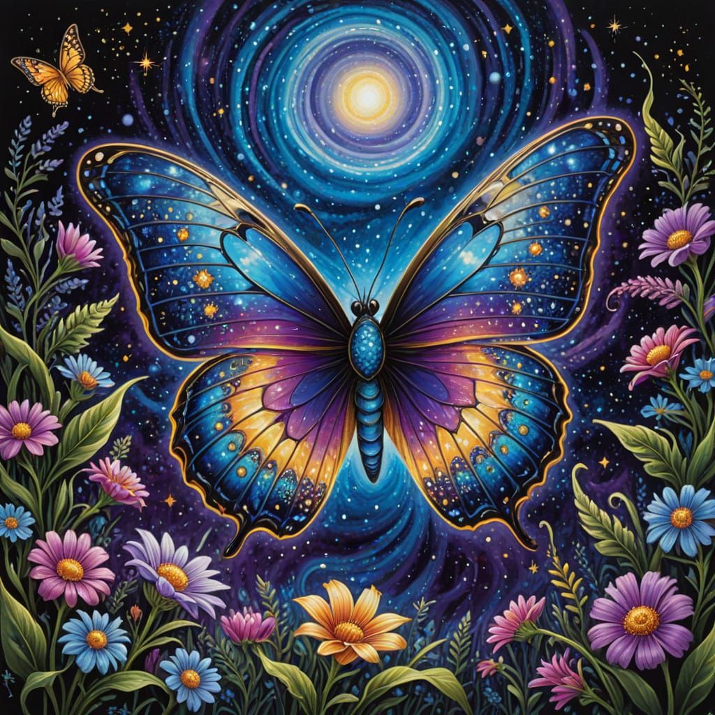 Surreal Butterfly Unfolds Cosmic Galaxy Patterns