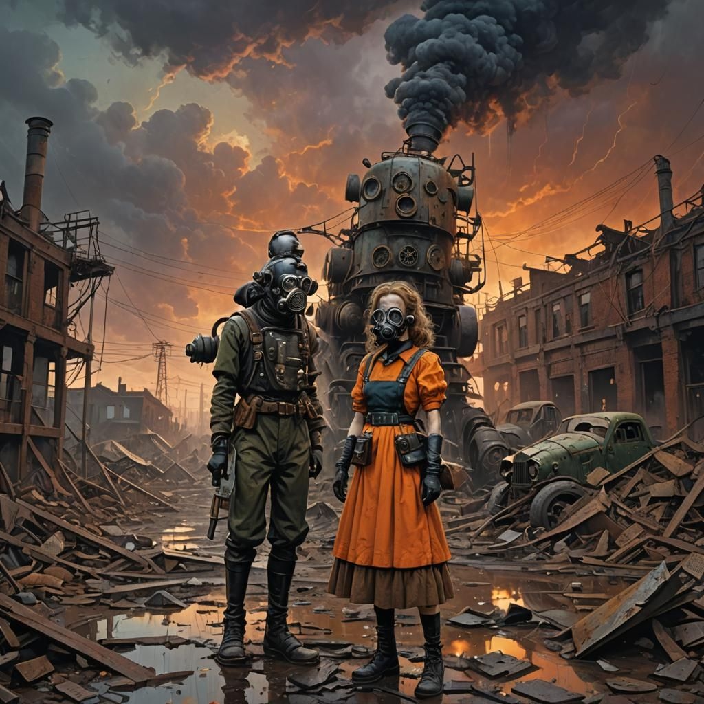 Dieselpunk Wasteland Scene with Caterpillar Machine