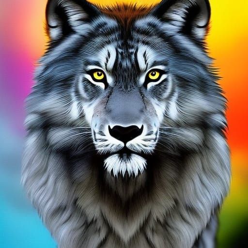 Hyperrealistic Wolf Lion Tiger Hybrid Splash Art