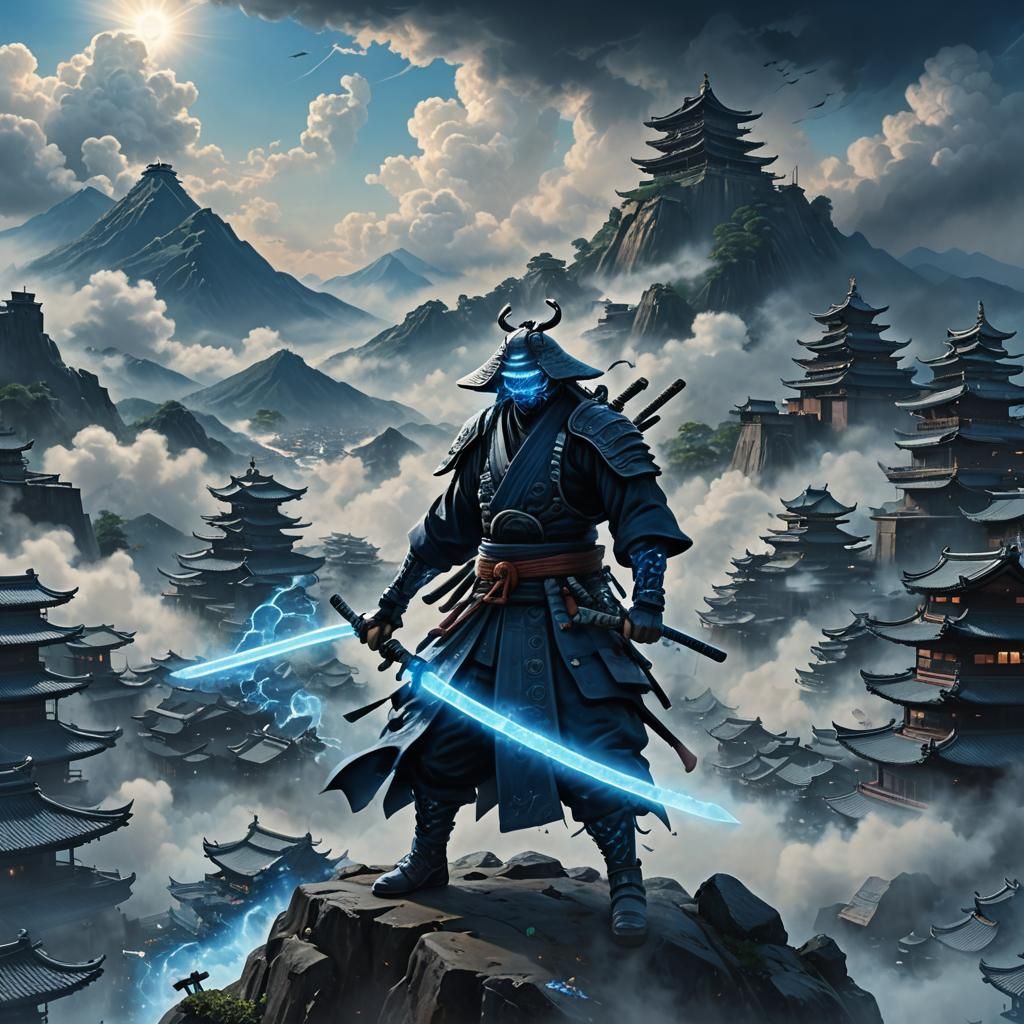 Smoke Ghost Samurai with Electric Katana, Fantasy Art