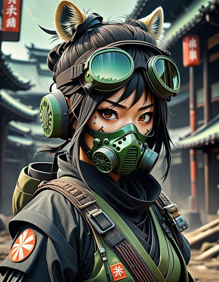 Post-Apocalyptic Samurai Girl with Katana, Anime Style