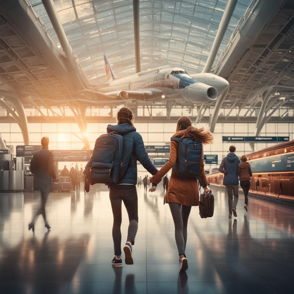 Girl's Airport Reunion: Cinematic Digital Painting