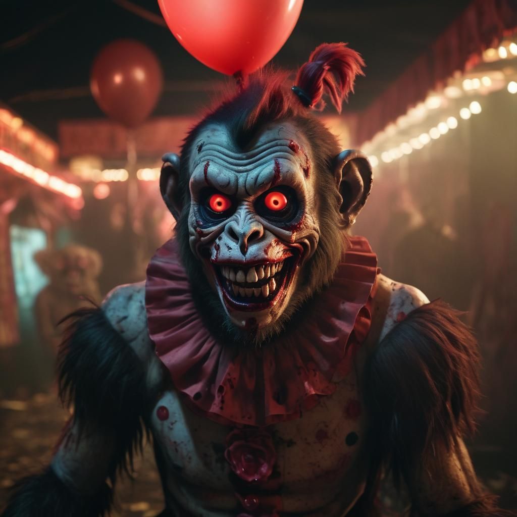 Zombie Monkey Clown Centaur in Abandoned Carnival
