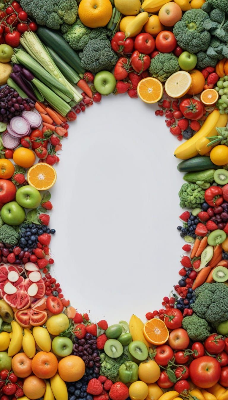 Vibrant Rainbow Fruit & Veggie Arc in Digital Matte Painting...