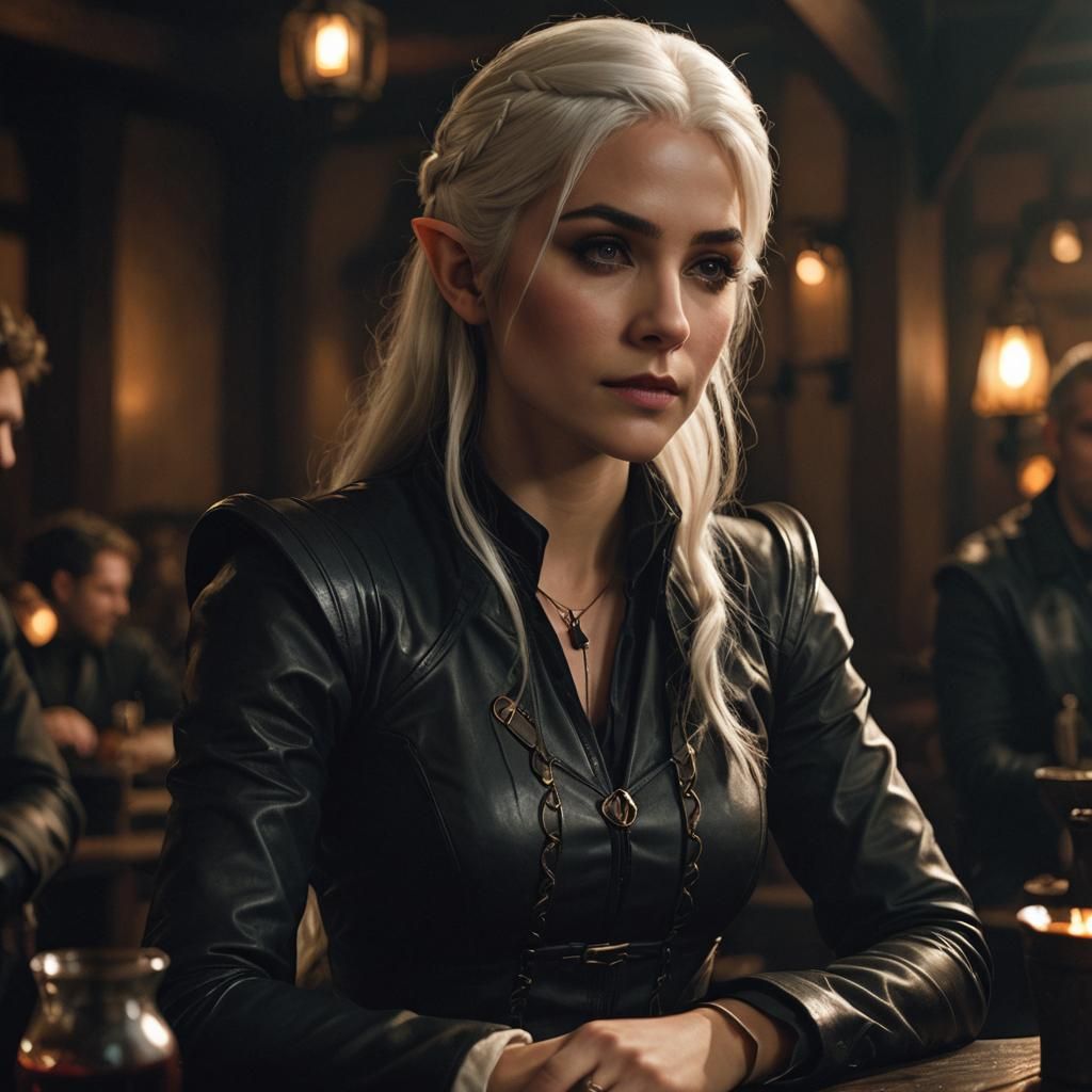Half-Elf Ranger in Tavern: Cinematic Film Still