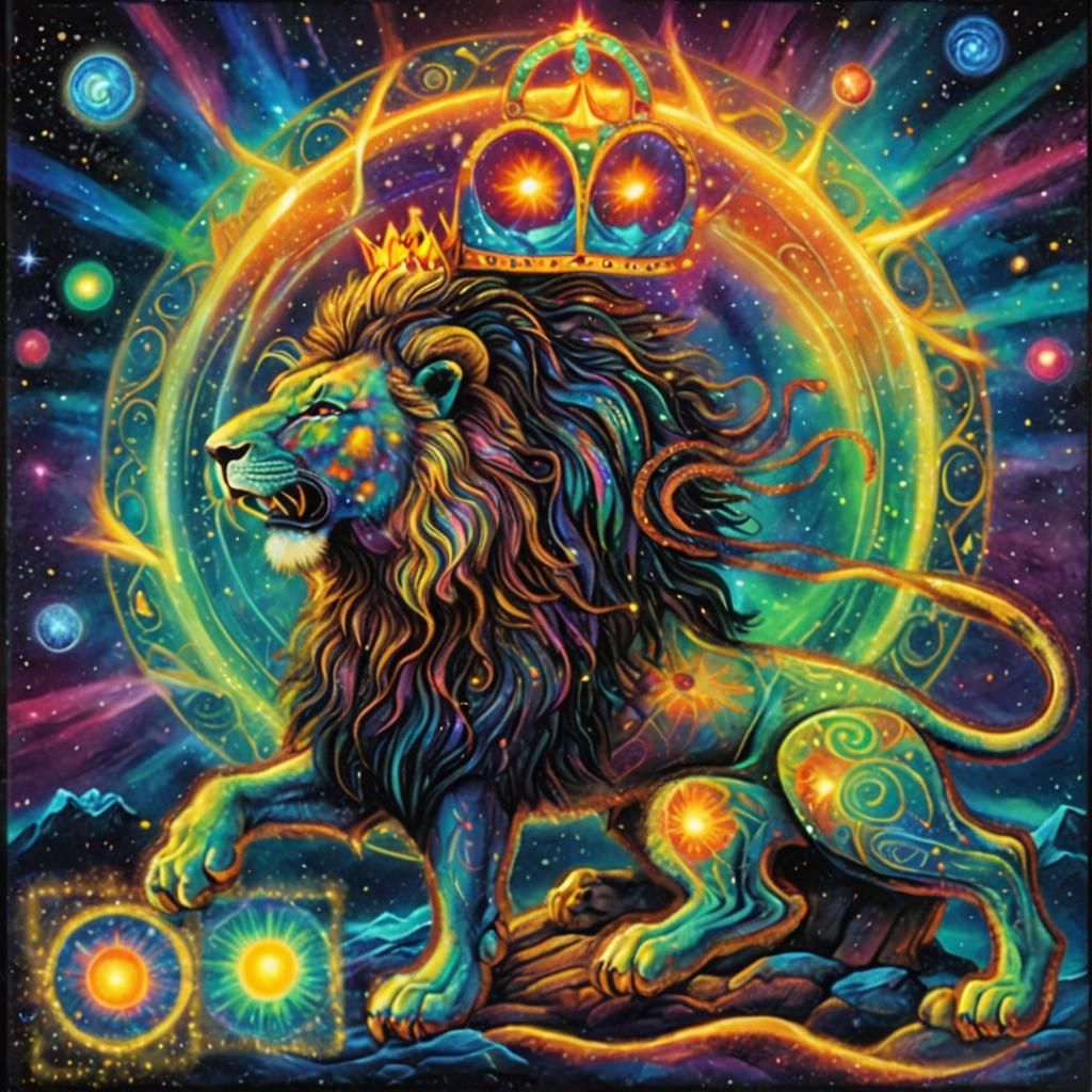 Cosmic Lion Crowned with Astral Stones