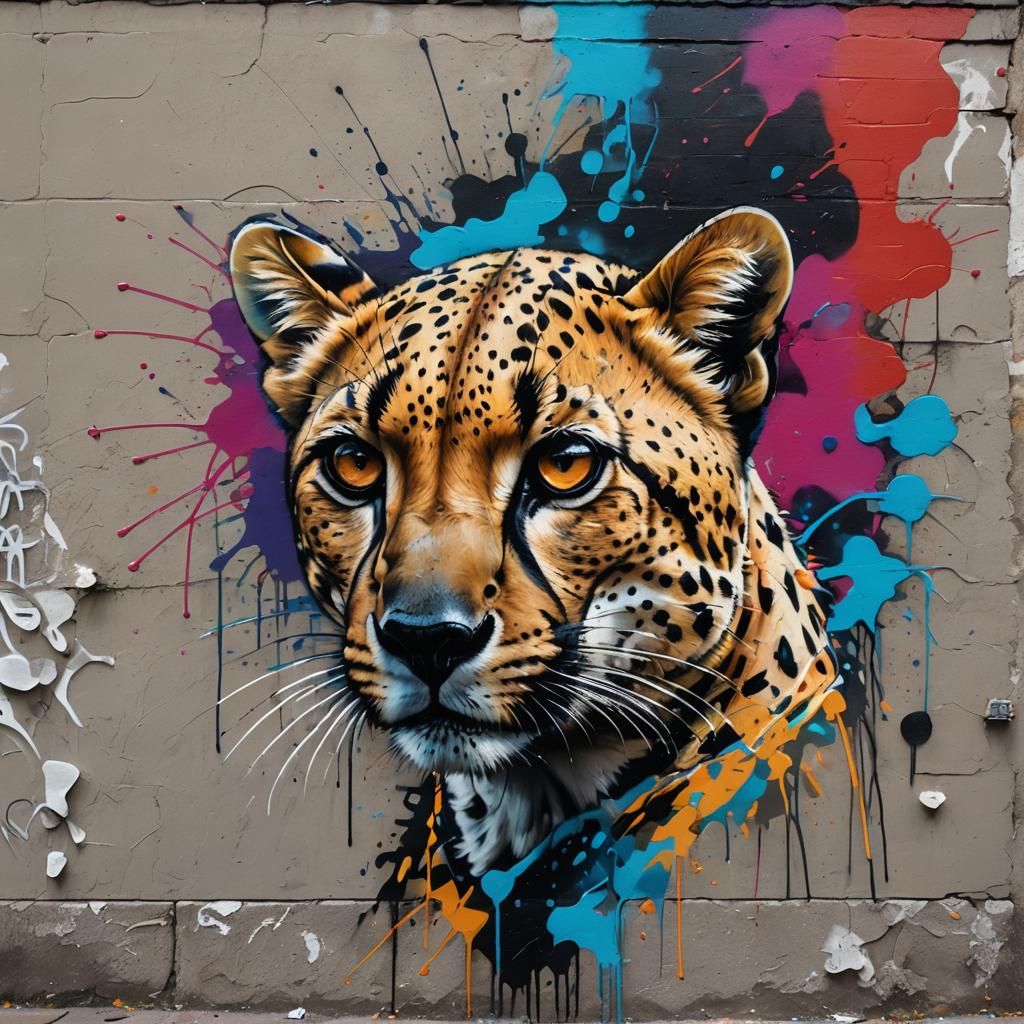Hyperrealistic Cheetah Graffiti Urban Art