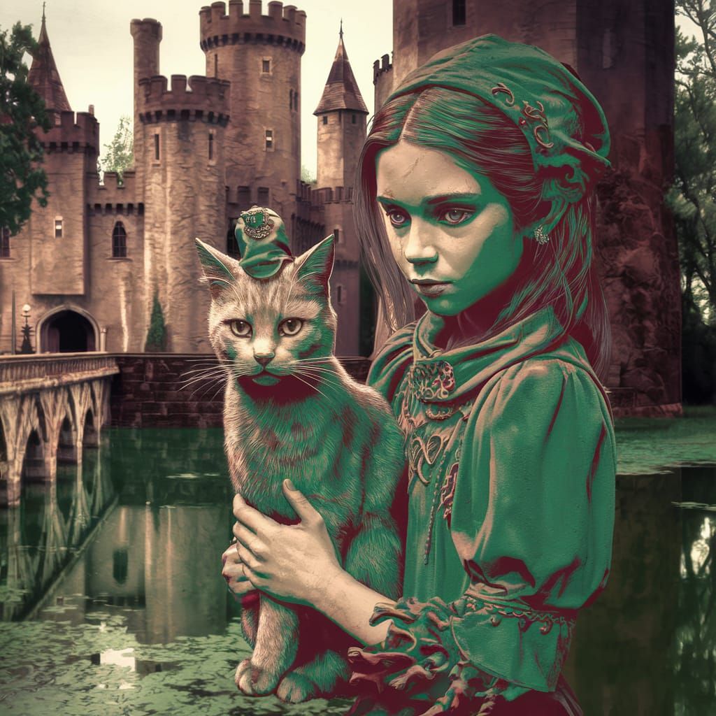 Fantasy Girl and Cat at Castle Concept Art