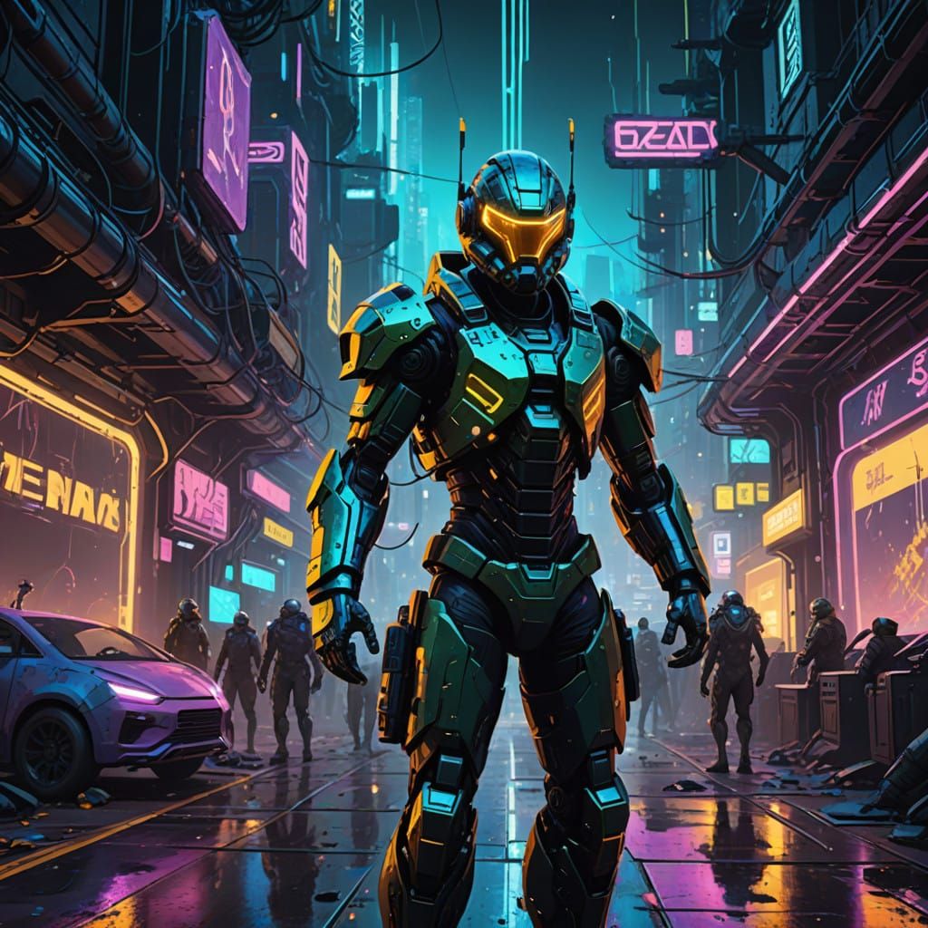 Cyberpunk Warrior in Neon Arena