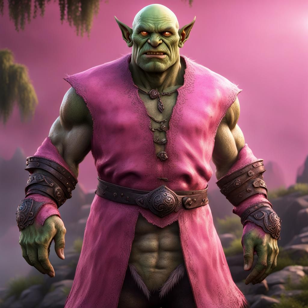 Friendly Orc Shopkeeper in Pink Tunic