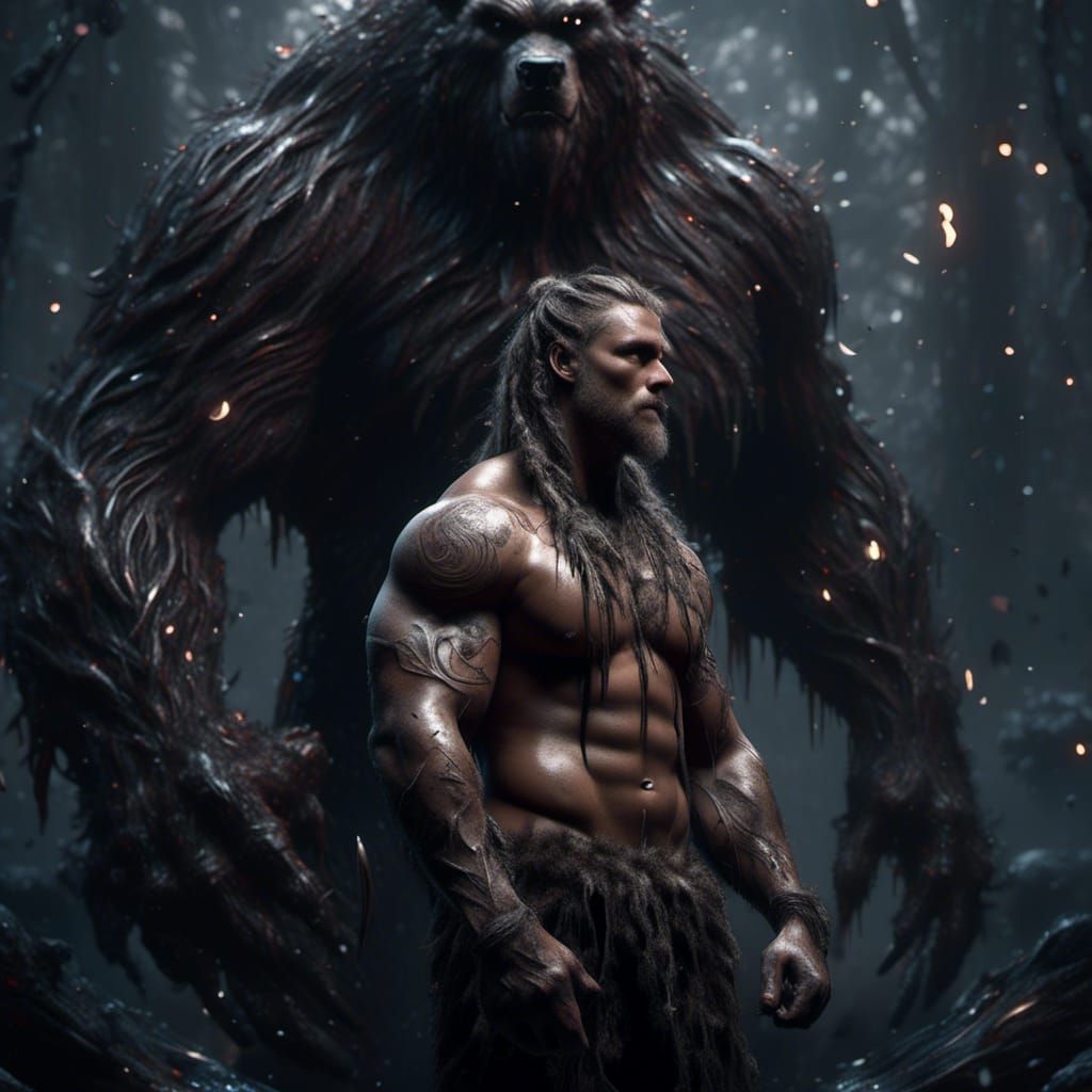 Viking Warrior with Bear: Dark Fantasy Concept Art