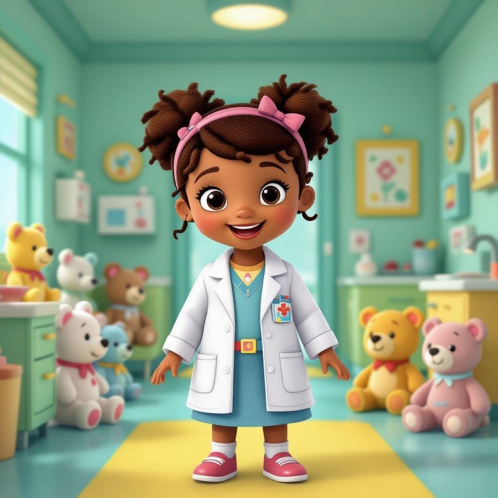 Vibrant Cartoon Girl in Whimsical Clinic