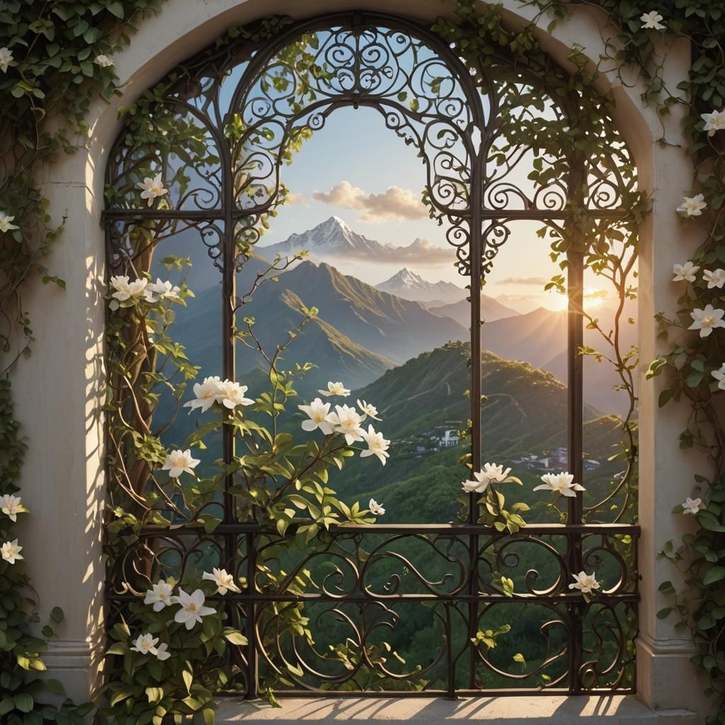 Hyperrealistic Sunrise Balcony View: Matte Painting