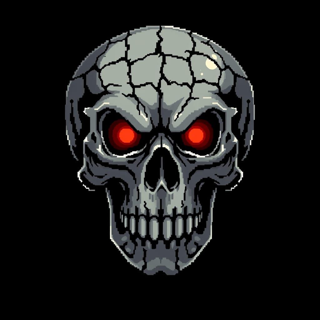 Ethereal 8-Bit Skull Character in Pixel Art