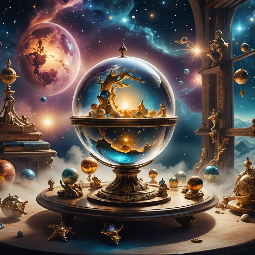 Surreal Orb on Treasure Shelf in Space
