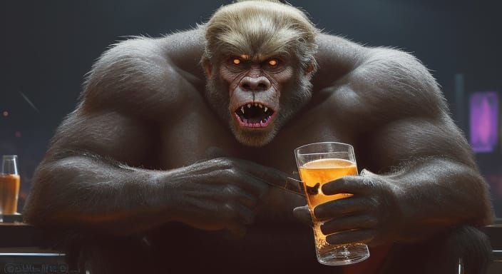 King Kong and Man in Vibrant Digital Painting