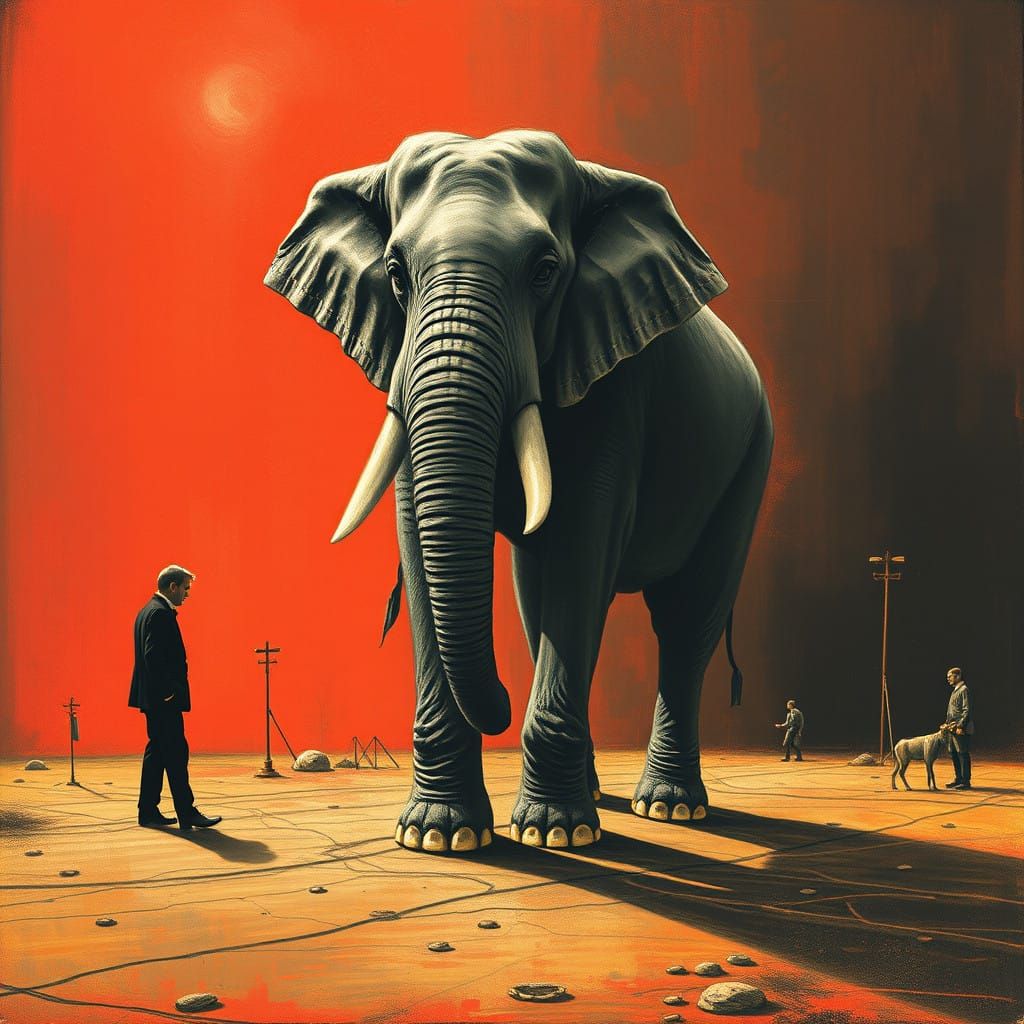 Surrealist Masterpiece Depicting The Elephant Man in Bold Co...
