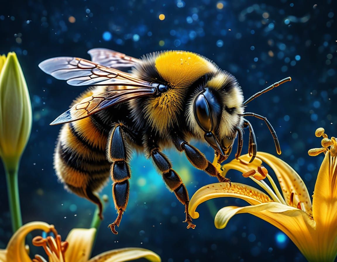 Elegant Bumblebee in Cosmic Bloom