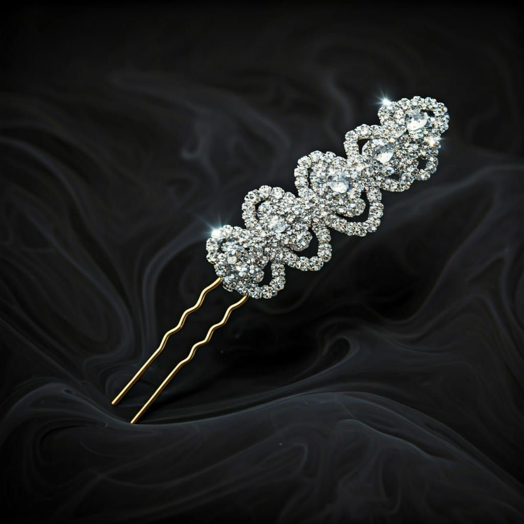 Sparkling Hairpin Shimmers in Moonlight: Ink Splatter Art