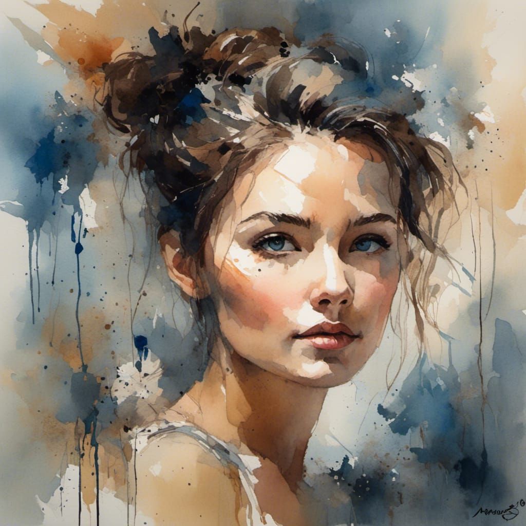 Expressive Portrait of Brunette in Modern Art Style