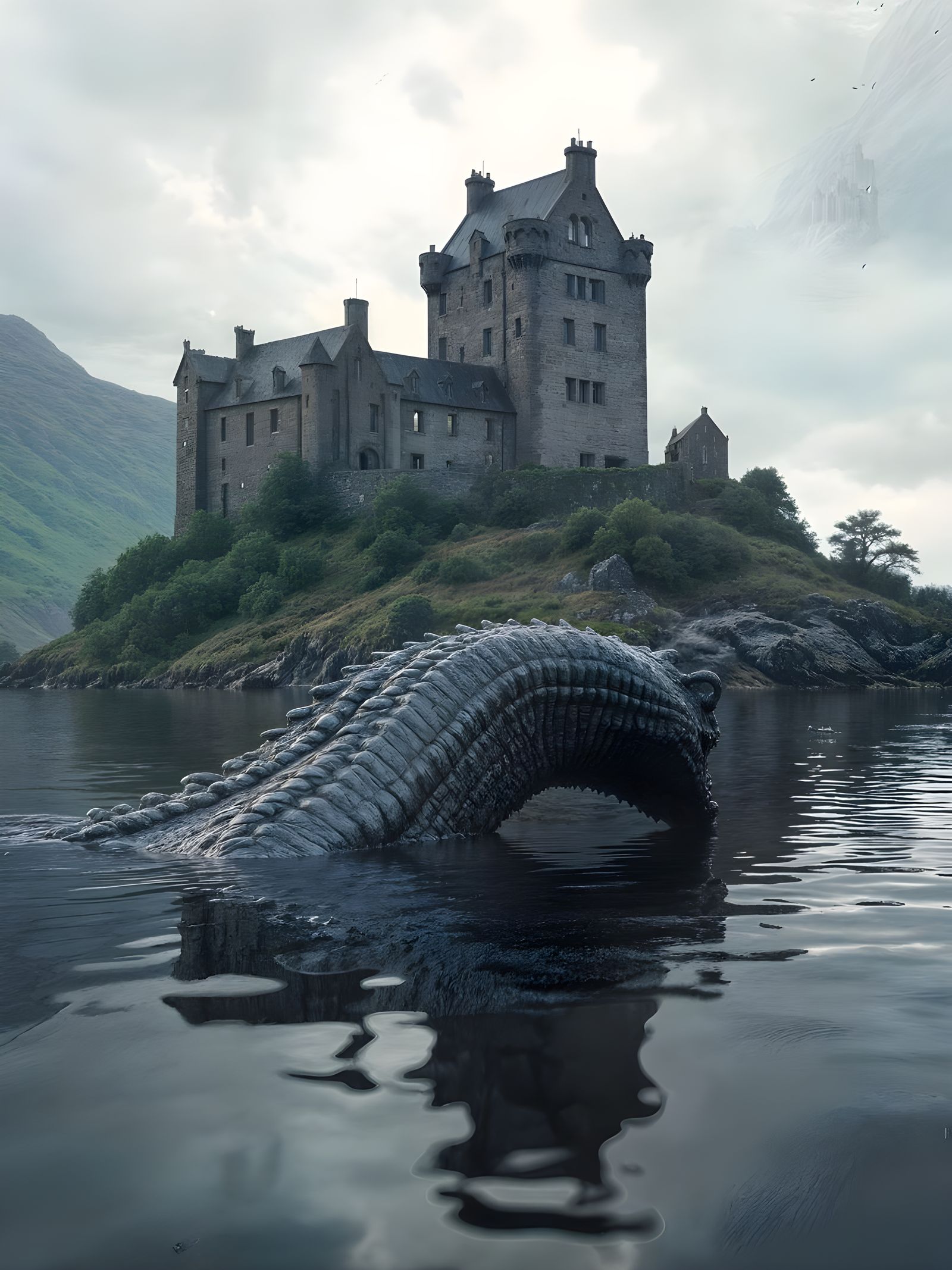 Loch Ness Monster at Donan Castle, Scotland