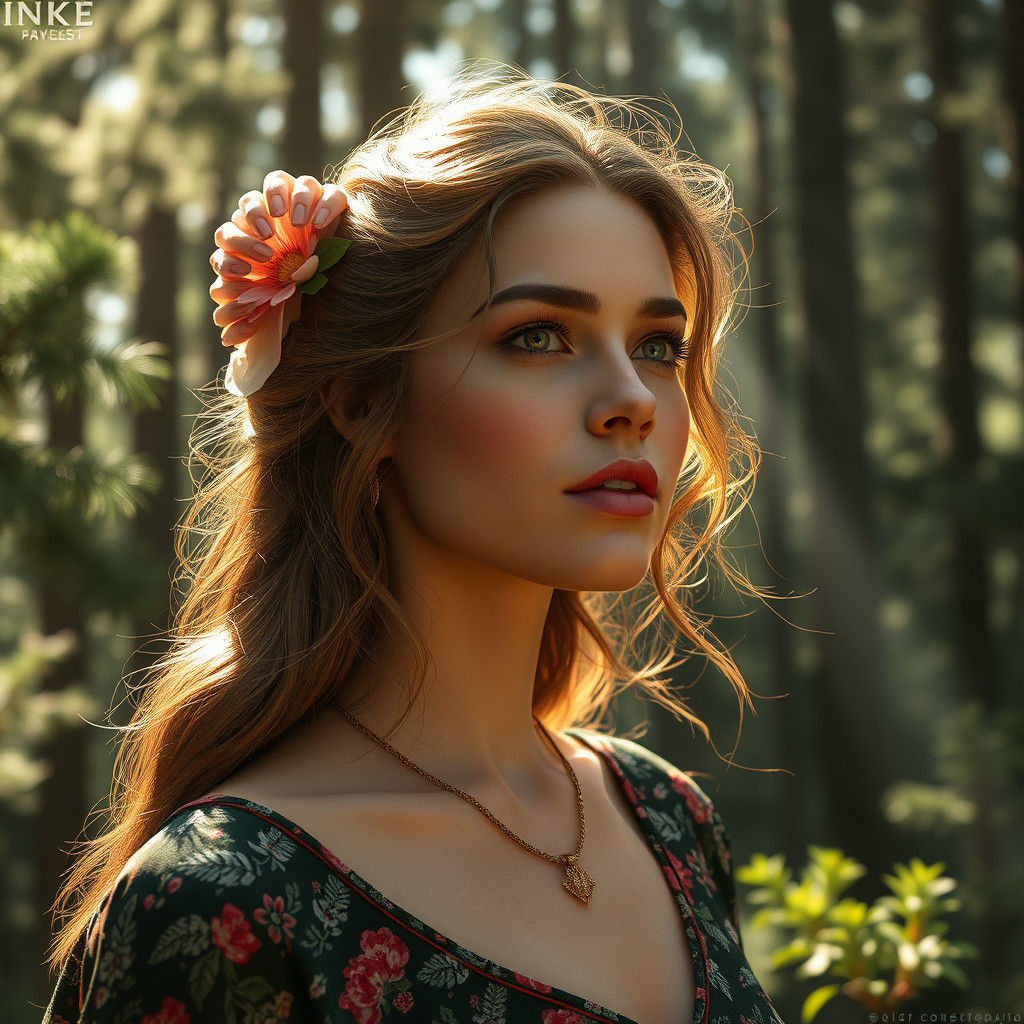 Lush Summer Forest Portrait in Hyperdetailed Style