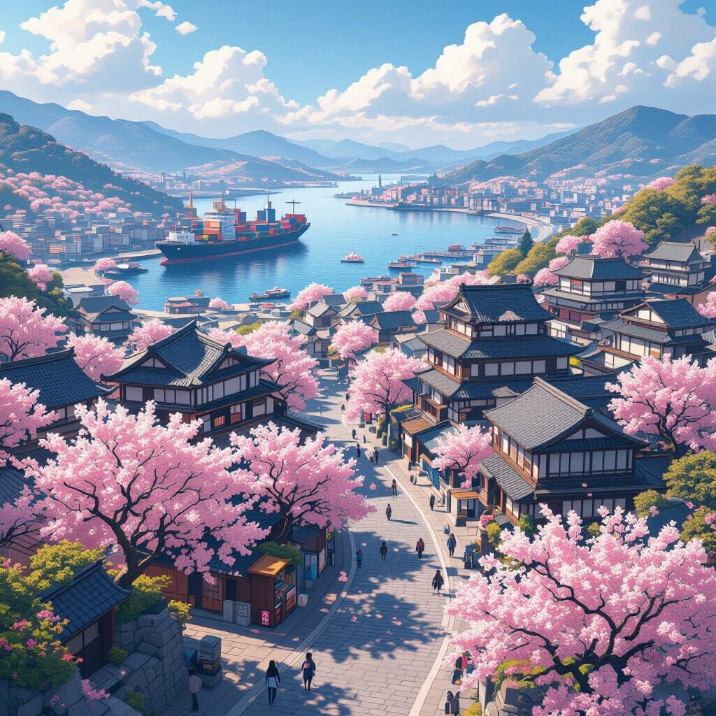 Cherry Blossom Island in 3D Anime Style