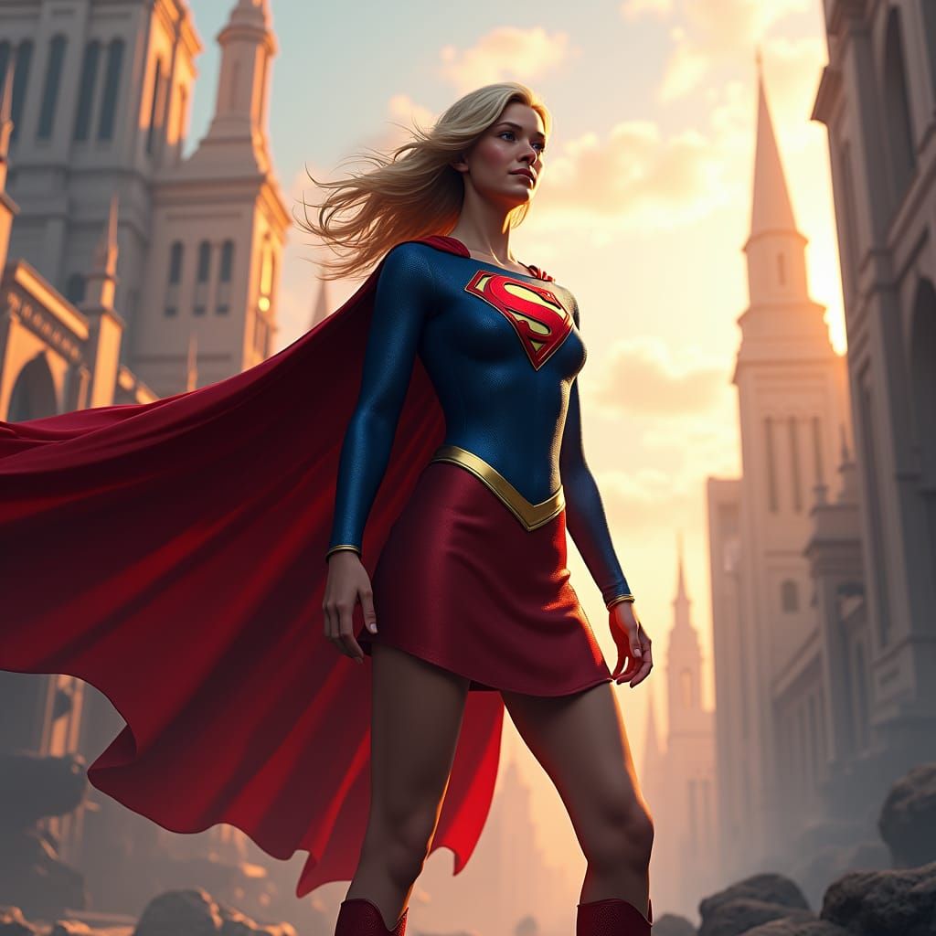 Supergirl in Surreal Cityscape: Fantasy Concept Art
