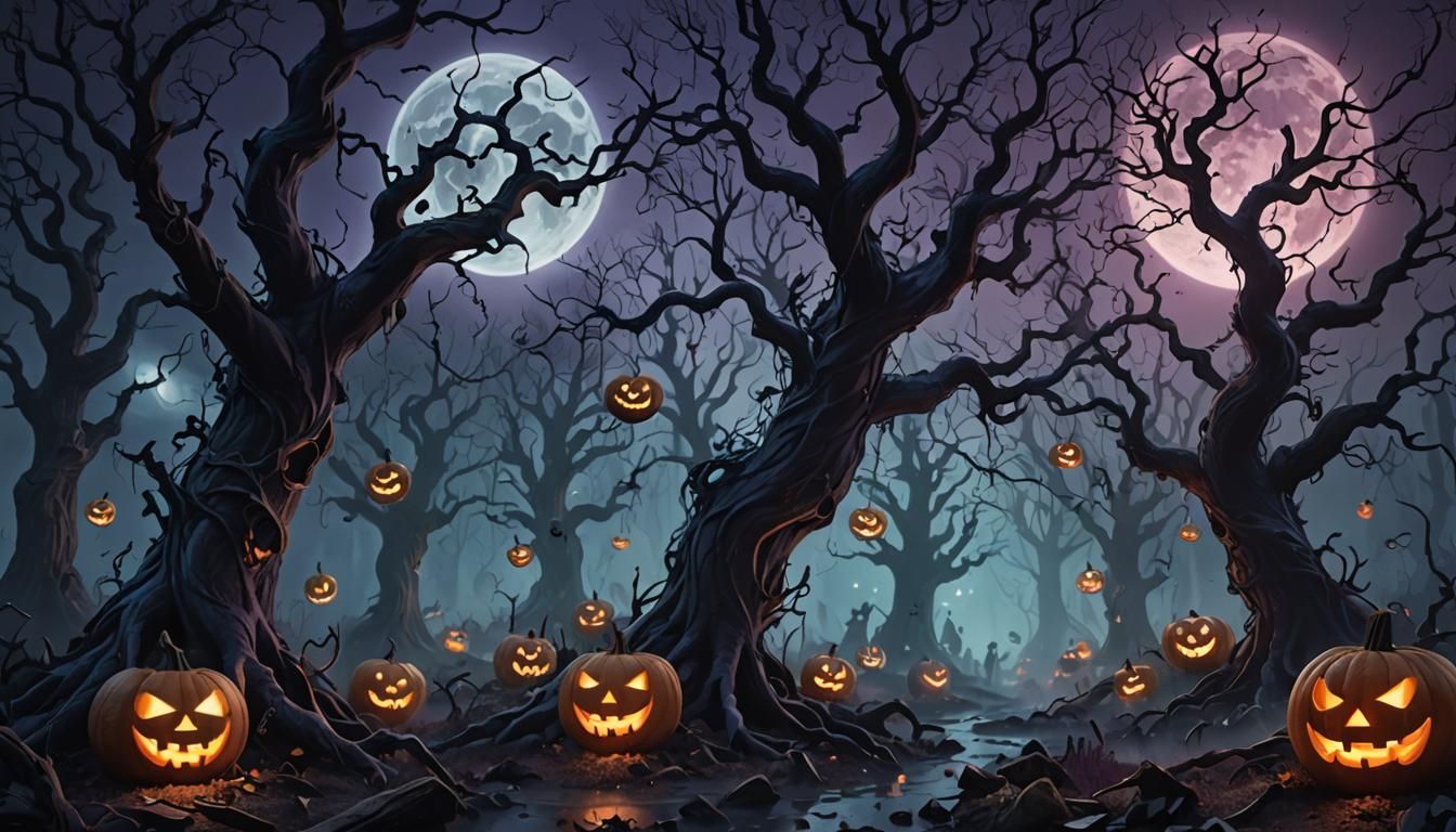 Eerie Gothic Forest: Witches and Ghosts in Dark Fantasy