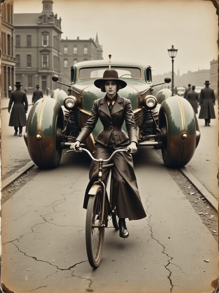 Retro-Futuristic Dystopia: A Haunting Scene of a Woman and H...