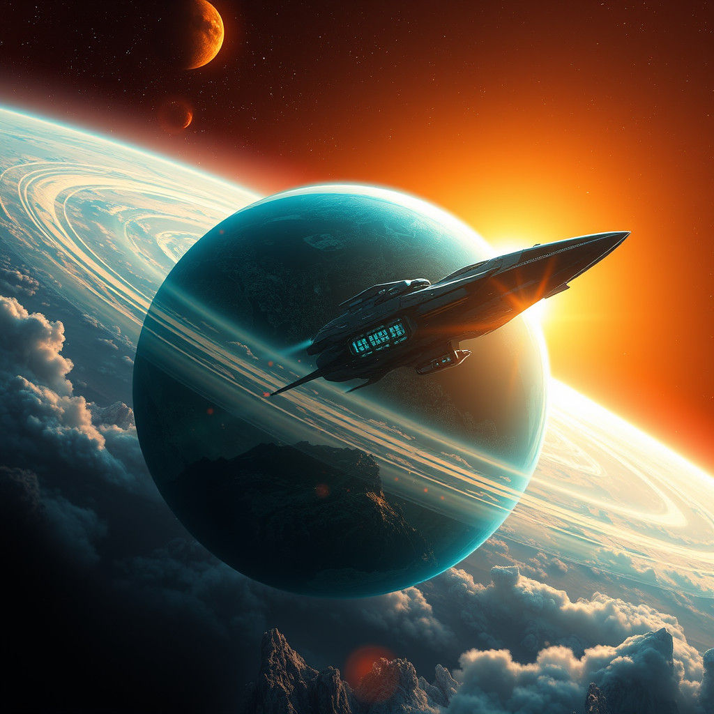 Alien Planet and Spaceship in Matte Painting Style