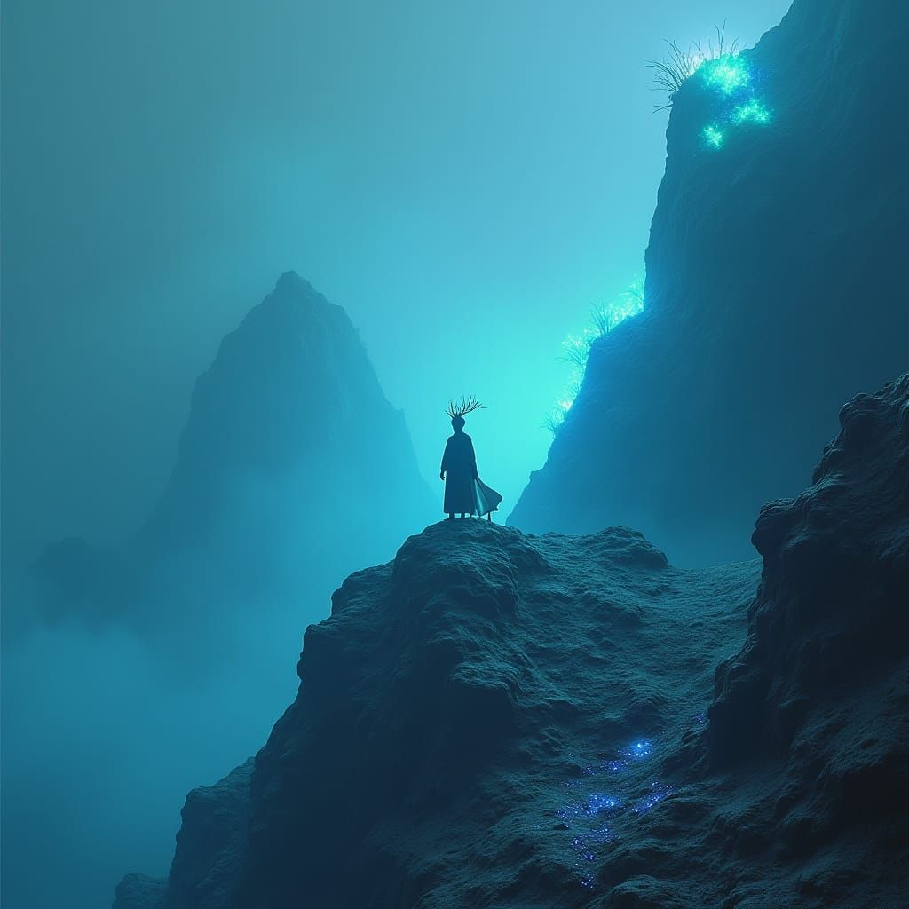 Mystical Being on Iridescent Mountain in Digital Matte Paint...