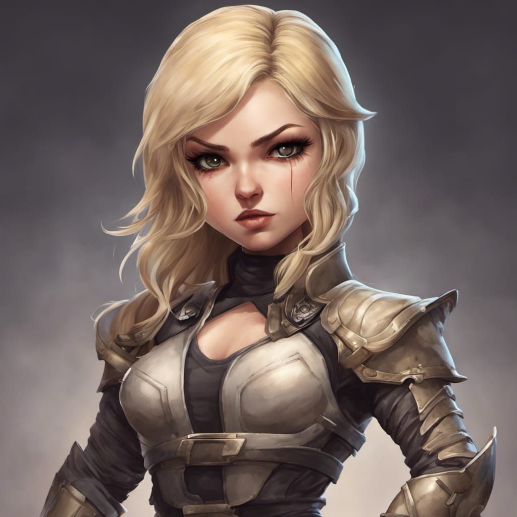 Detailed 16k Chibi Blonde Warrior in Mortal Kombat Style