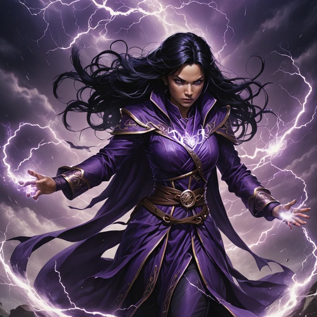 Storm Wizard with Purple Lighting and Robes
