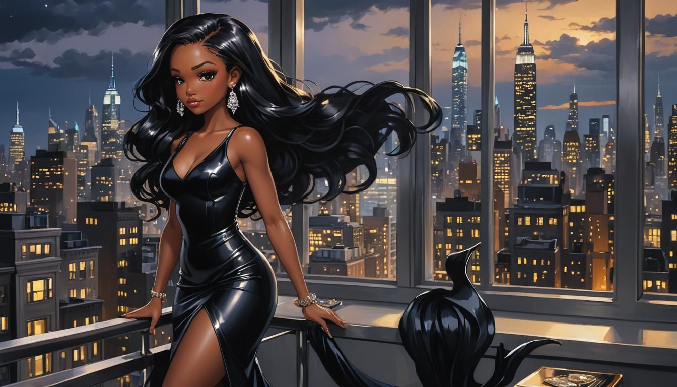 Chibi Woman in NYC Penthouse as Anime Wallpaper