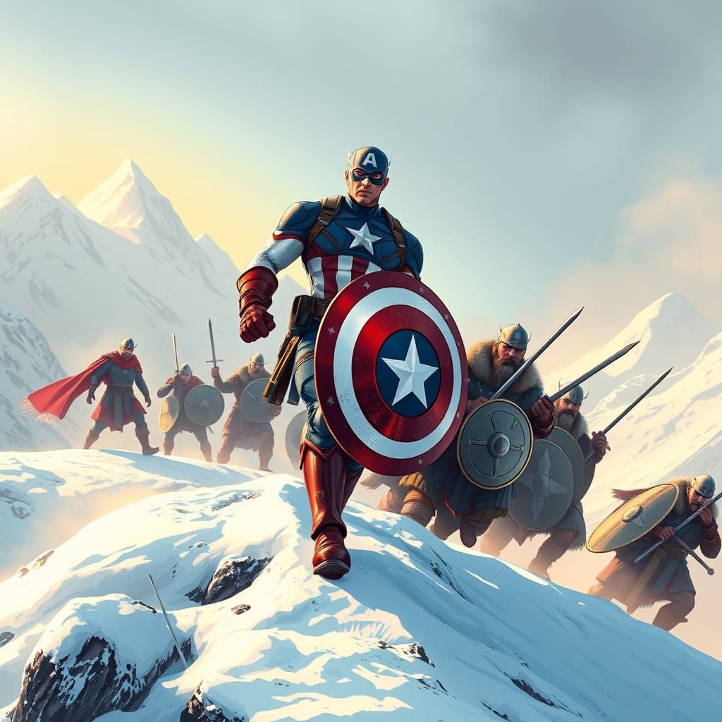 Captain America Leads Viking Charge into Noon Battle in Snow...